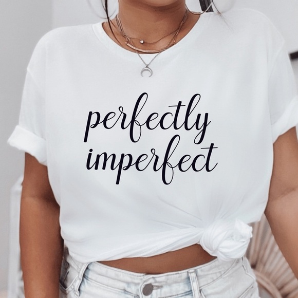 Perfectly Imperfect Graphic Crew Neck Short Sleeve Tee Shirt - Picture 1 of 4